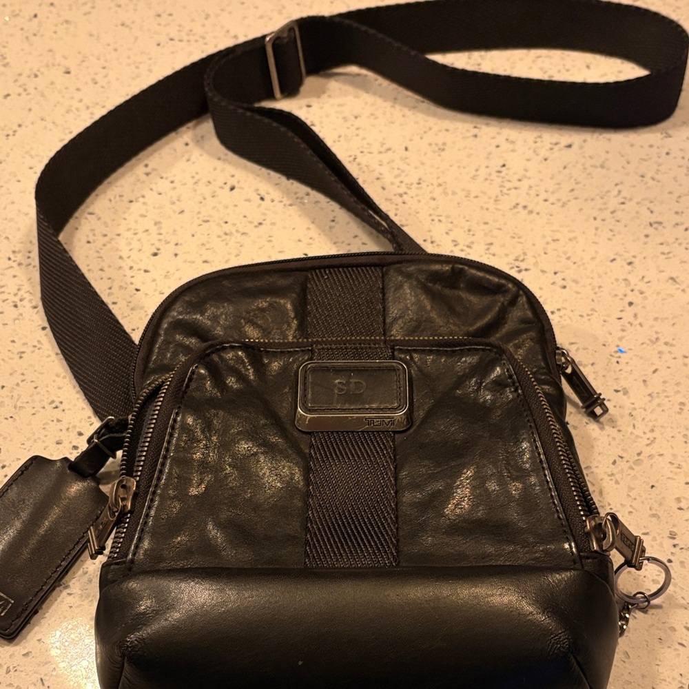 Tumi Black Leather Sling Belt Bag